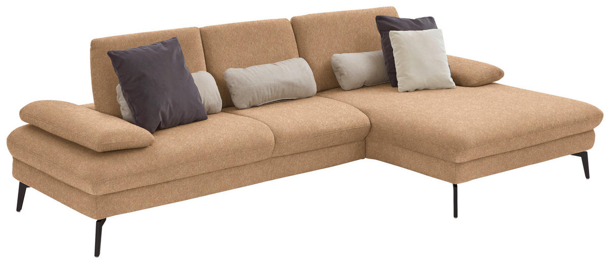ECKSOFA in Chenille, Mikrofaser Cappuccino  - Schwarz/Cappuccino, Design, Textil/Metall (299/157cm) - Dieter Knoll