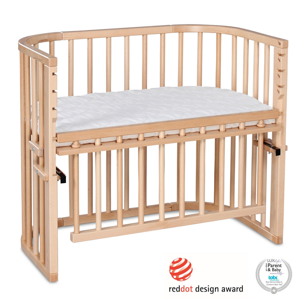 BEISTELLBETT Maxi Comfort Plus   - Buchefarben, Basics, Holz (56,5/79/96cm) - Babybay