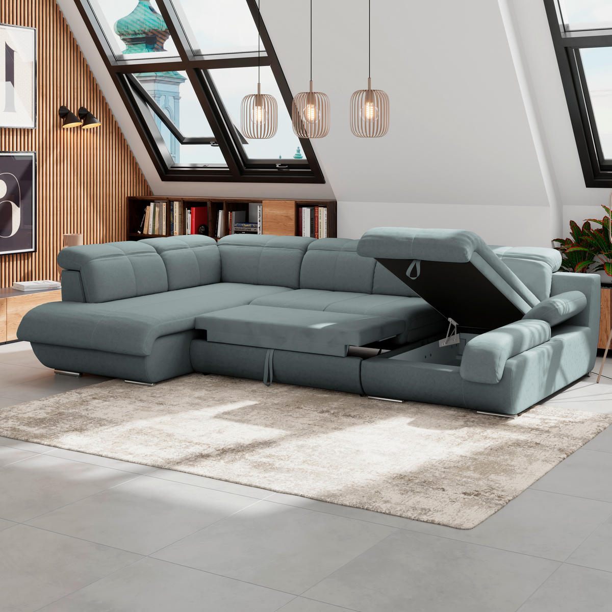 WOHNLANDSCHAFT Grau Mikrofaser  - Chromfarben/Grau, MODERN, Textil/Metall (228/345/184cm) - MID.YOU