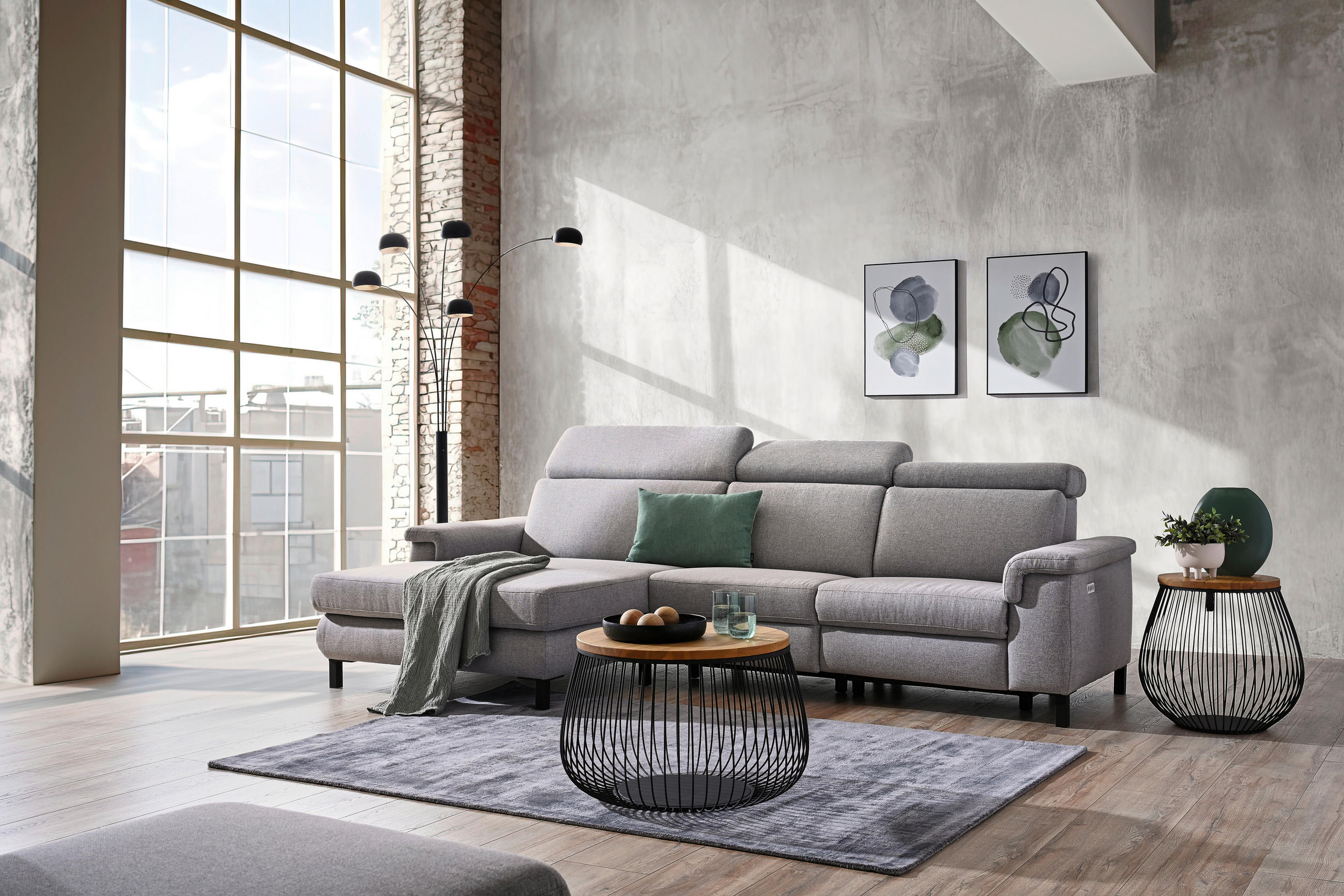 SAROKKANAPÉ textil világosszürke  - világosszürke/fekete, Konventionell, textil/fém (182/304cm) - Pure Home Comfort