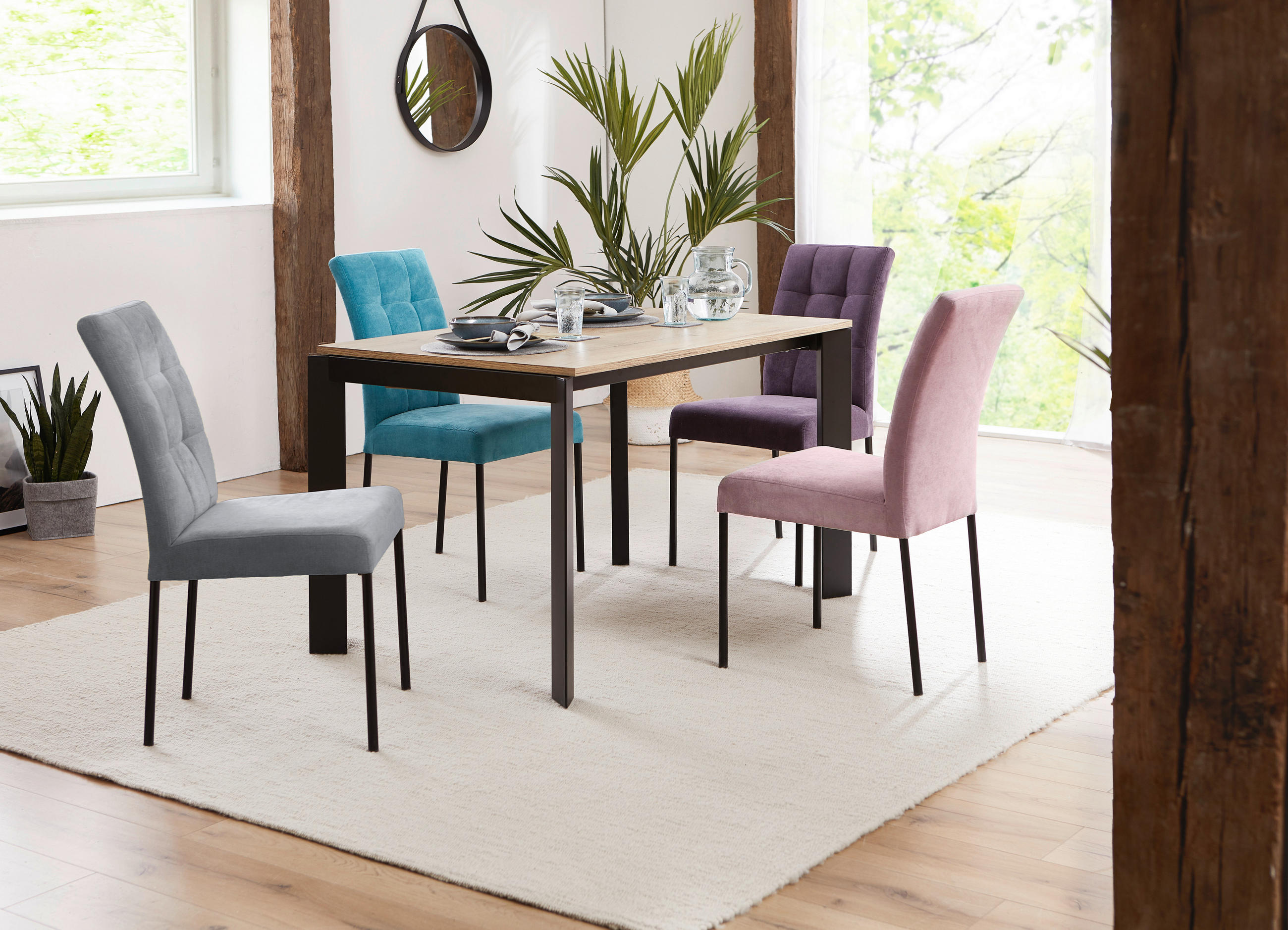 STUHL Webstoff Schwarz, Türkis Eisen - Türkis/Schwarz, Design, Textil/Metall (46/91/61cm) - Xora