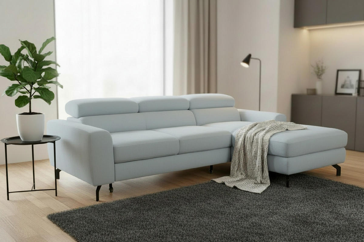 ECKSOFA Chenille Blaugrau  - Blaugrau/Schwarz, Design, Textil/Metall (226/177cm) - Livetastic