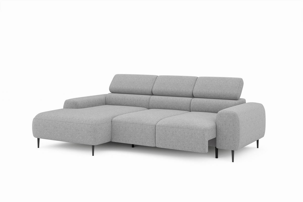 ECKSOFA Hellgrau Struktur Rücken echt, Kopfteilverstellung, Sitztiefenverstellung  - Hellgrau/Schwarz, MODERN, Textil/Metall (179/274cm) - Welnova