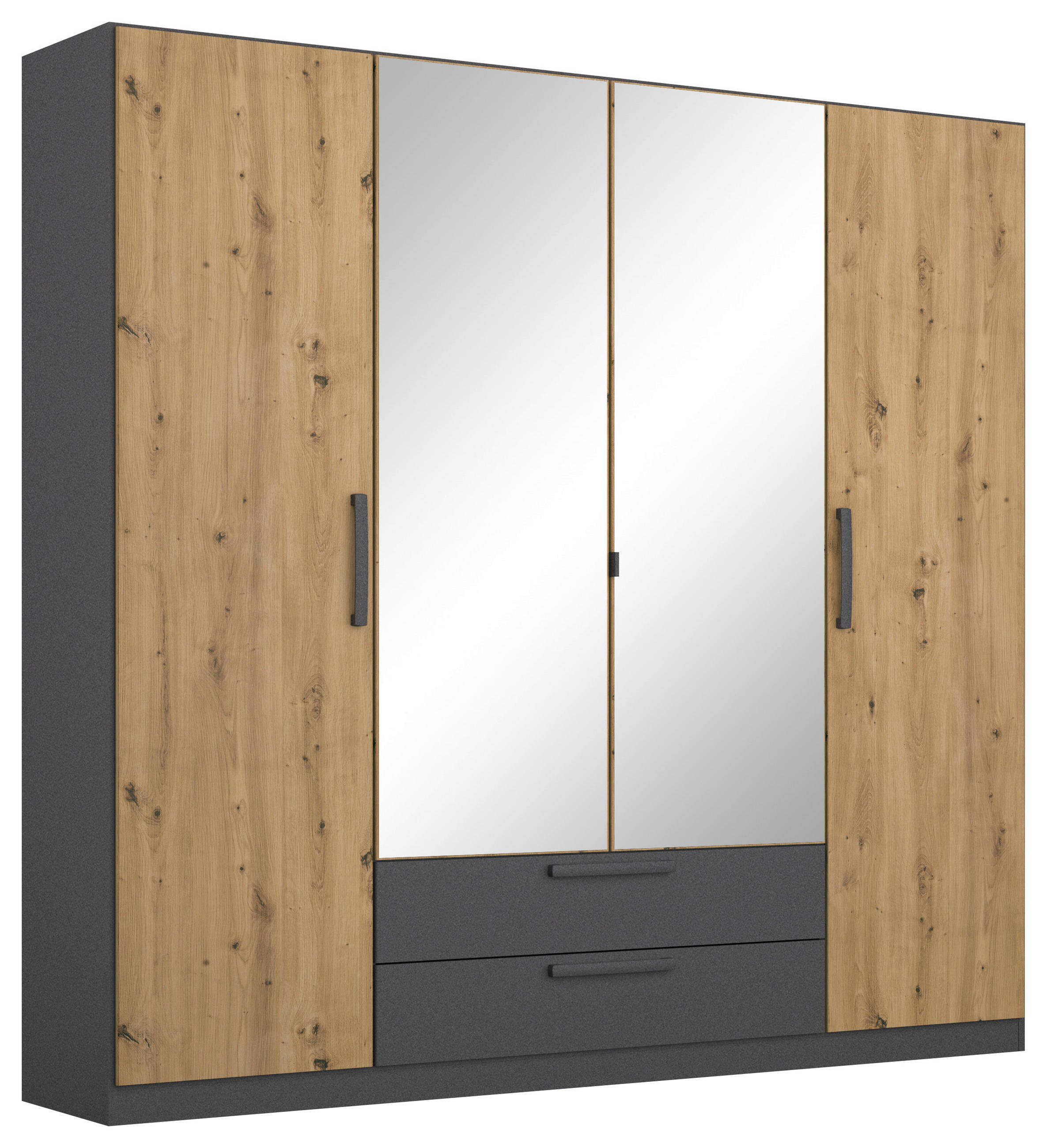 Rauch Möbel Drehtürenschrank Grau, Eiche Artisan 181x197x54 cm