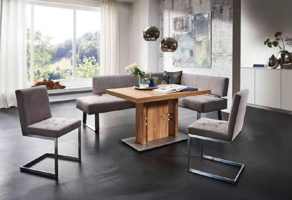 ECKBANK 227/165 cm Mikrofaser Edelstahlfarben, Hellgrau Metall   - Edelstahlfarben/Hellgrau, Design, Textil/Metall (227/165cm) - Moderano