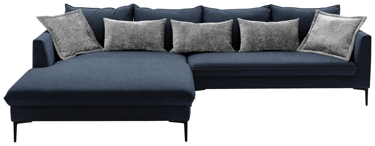 ECKSOFA in Flachgewebe Dunkelblau  187/321 cm  - Dunkelgrau/Schwarz, Design, Textil/Metall (187/321cm) - Livetastic