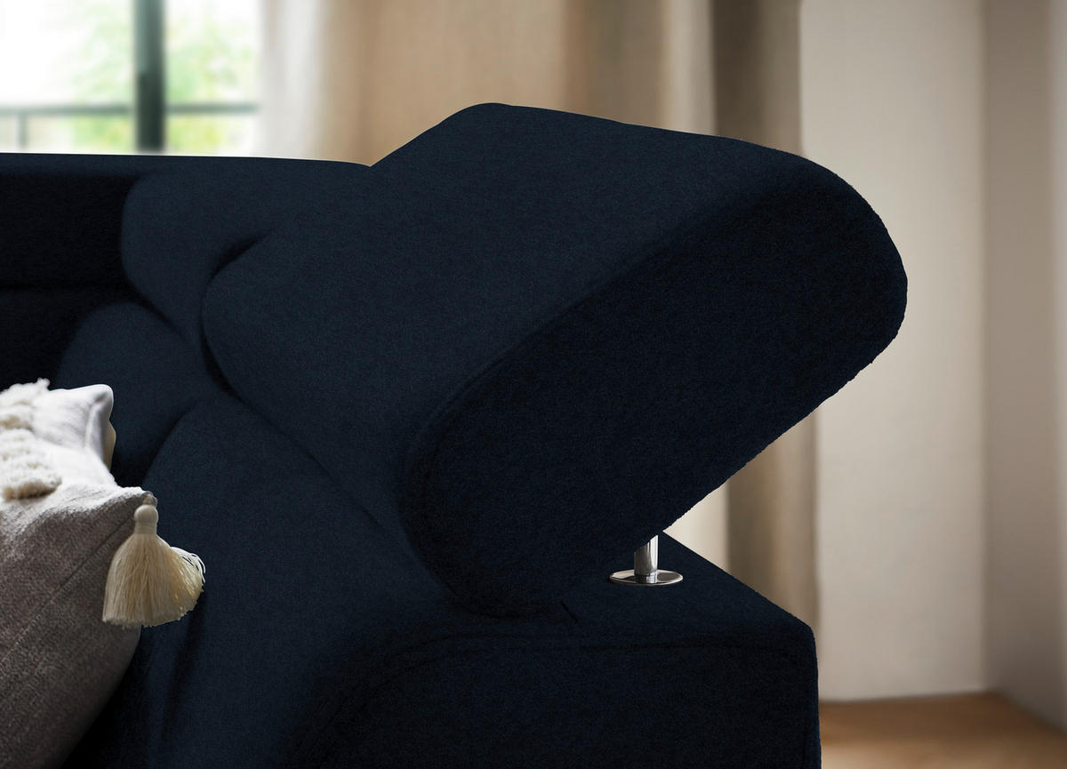 ECKSOFA in Mikrofaser Dunkelblau  - Schwarz/Dunkelblau, Design, Textil/Metall (260/203cm) - Stylife