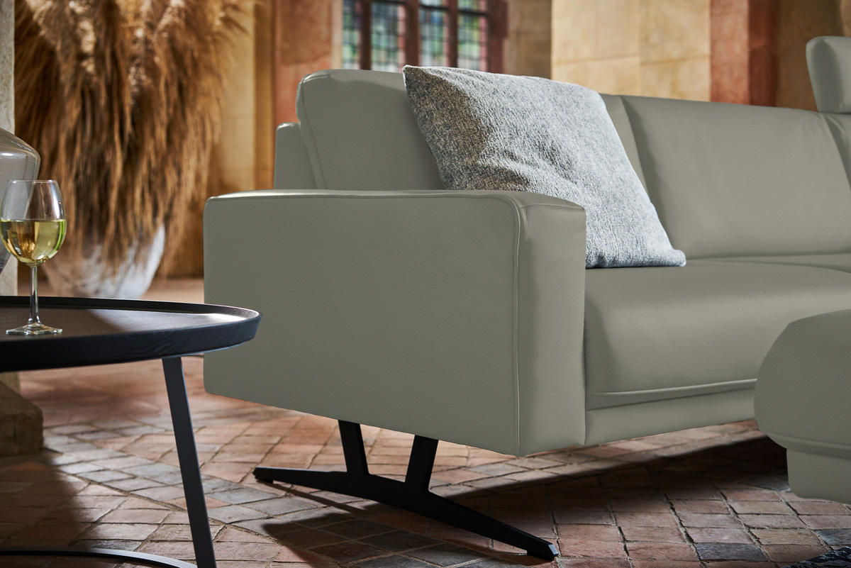 ECKSOFA in Echtleder Hellgrau  - Anthrazit/Hellgrau, Konventionell, Leder/Metall (324/179cm) - Johann Jakob