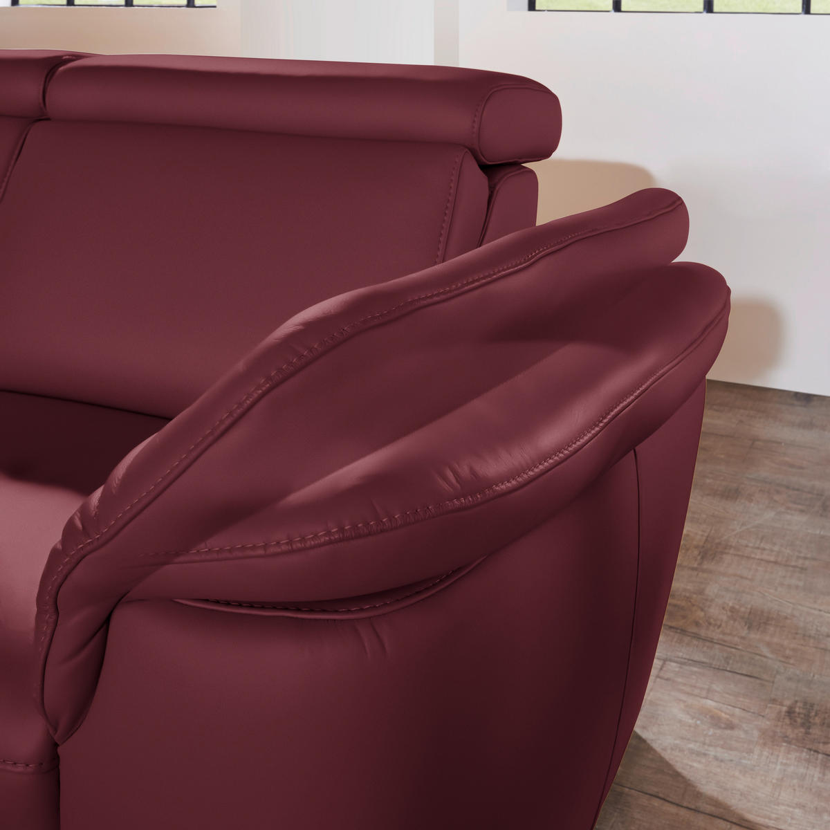 ECKSOFA in Echtleder Weinrot  - Weinrot/Alufarben, Design, Leder/Metall (239/271cm) - Cantus