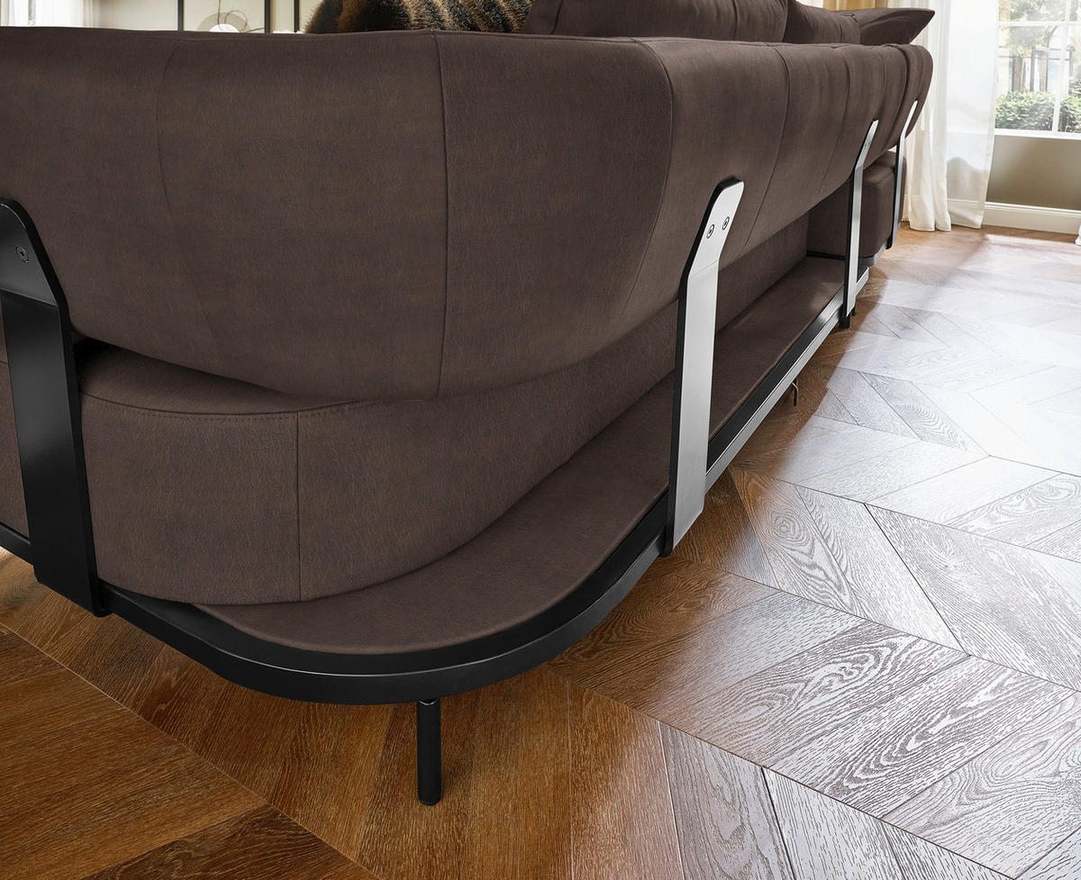 ECKSOFA in Echtleder Dunkelbraun  - Dunkelbraun/Schwarz, Design, Leder/Metall (237/302cm) - Dieter Knoll