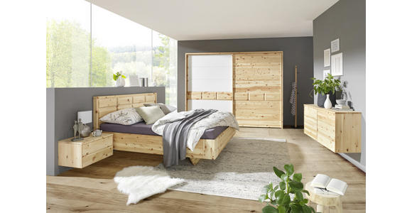 SCHWEBETÜRENSCHRANK in Weiß, Zirbelkieferfarben - Zirbelkieferfarben/Weiß, Natur, Glas/Holz (300/225/65cm) - Valnatura