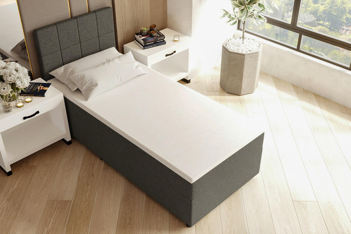 BOXBETT 90/200 cm,  in Anthrazit, Matratze, Topper, Bettschublade, H3 = fest  - Anthrazit/Schwarz, KONVENTIONELL, Kunststoff/Textil (90/200cm) - Boxxx