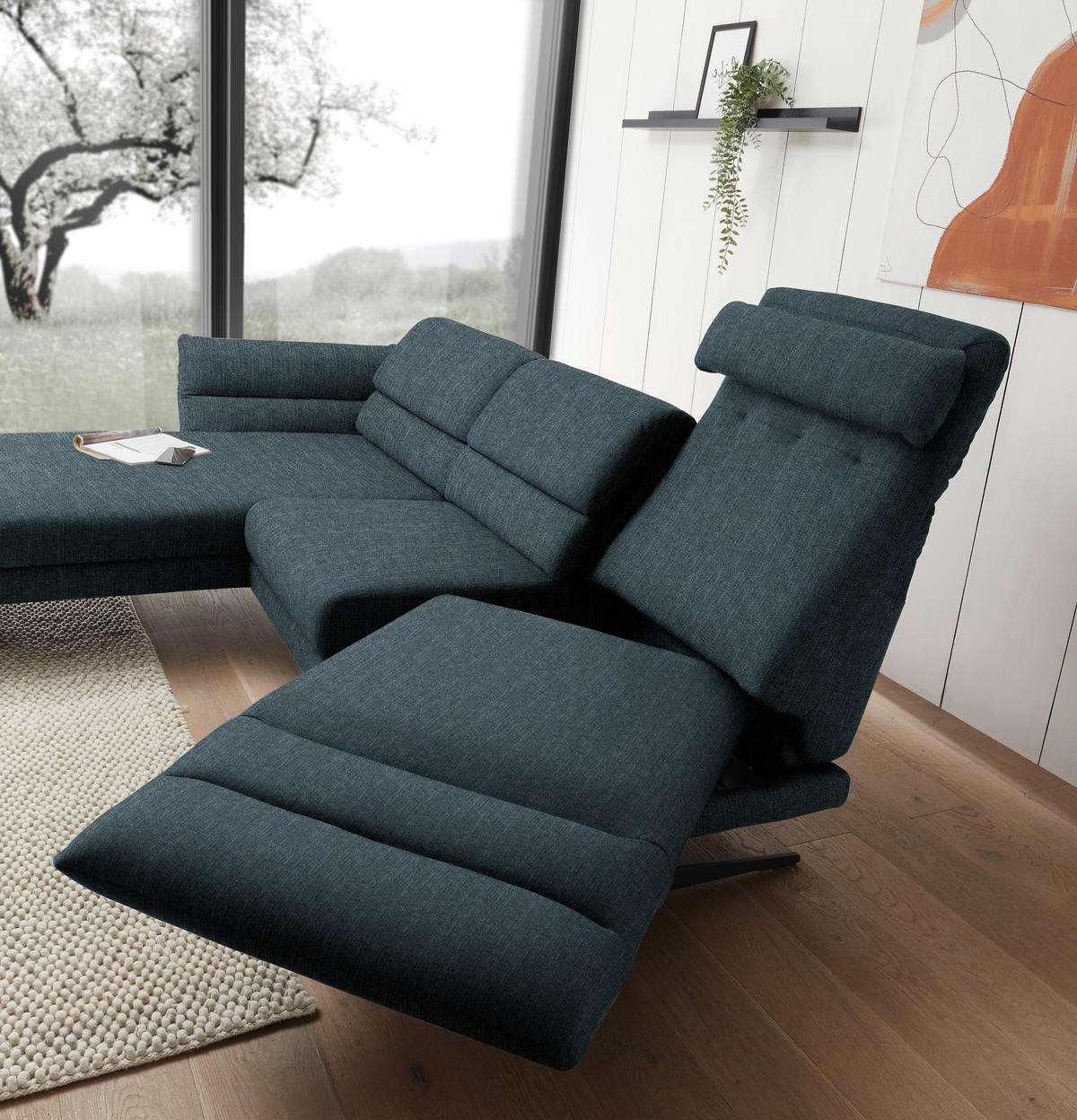 ECKSOFA in Flachgewebe Petrol  - Petrol/Schwarz, Design, Textil/Metall (176-217/279-327cm) - Dieter Knoll