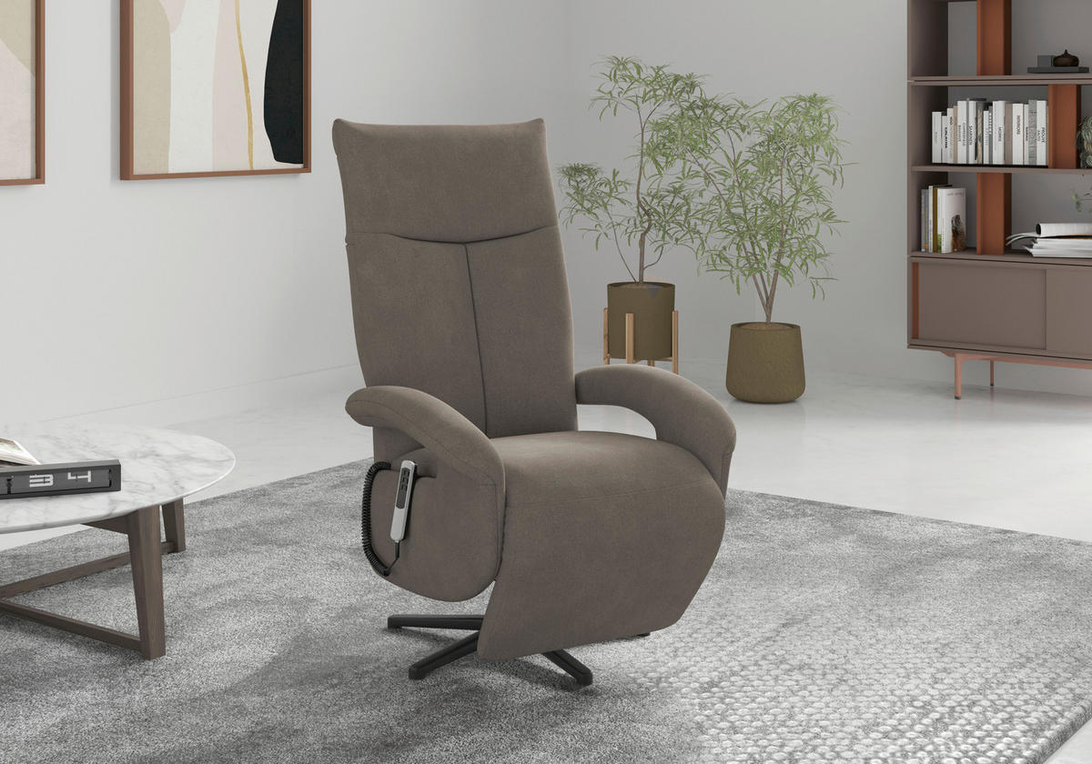 RELAXSESSEL Flachgewebe Kopfteilverstellung, Rücken echt    - Schlammfarben/Schwarz, MODERN, Textil/Metall (74/112/82cm) - Sit & More