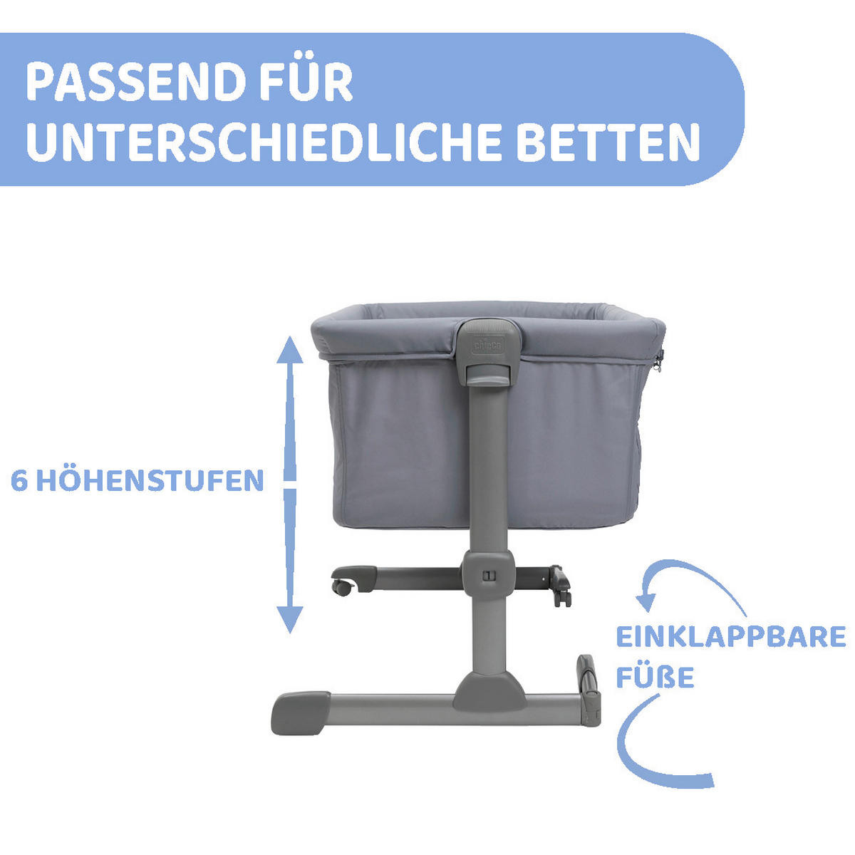 BEISTELLBETT NEXT2ME ESSENTIAL  - Grau, Basics, Textil/Metall (98/65/80/70,5cm) - Chicco