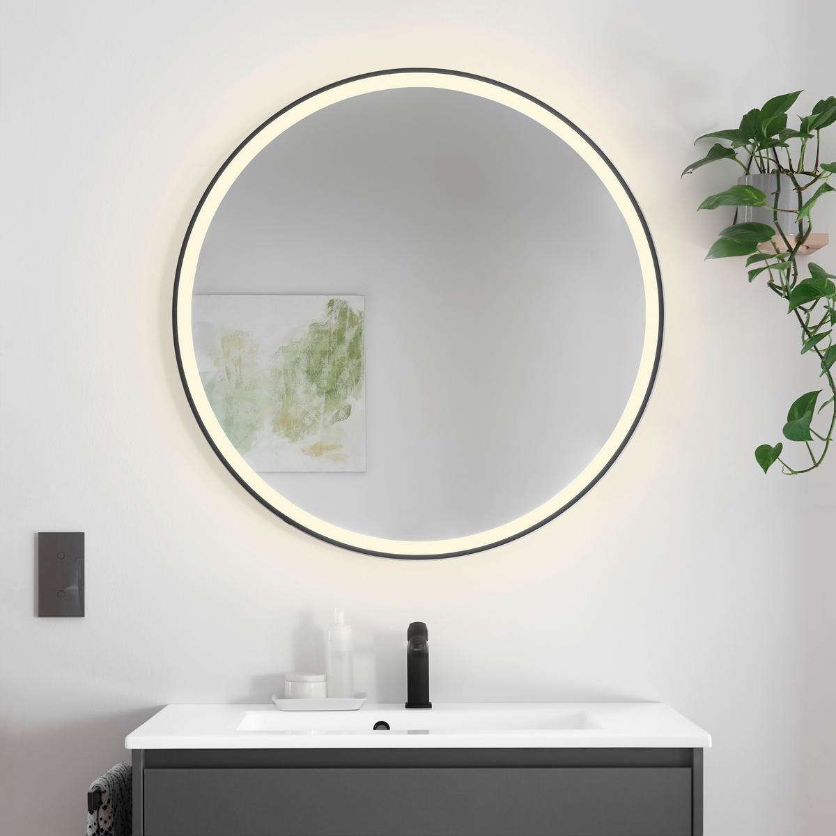 BADEZIMMER 3-teilig  in 92 cm  - Weiß/Grau, Design, Holzwerkstoff/Stein (92cm) - Musterring