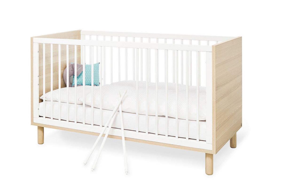 GITTERBETT PINOLINO FLOW  145/75/85 cm   - Eschefarben/Weiß, Design, Holzwerkstoff (145/75/85cm) - Pinolino
