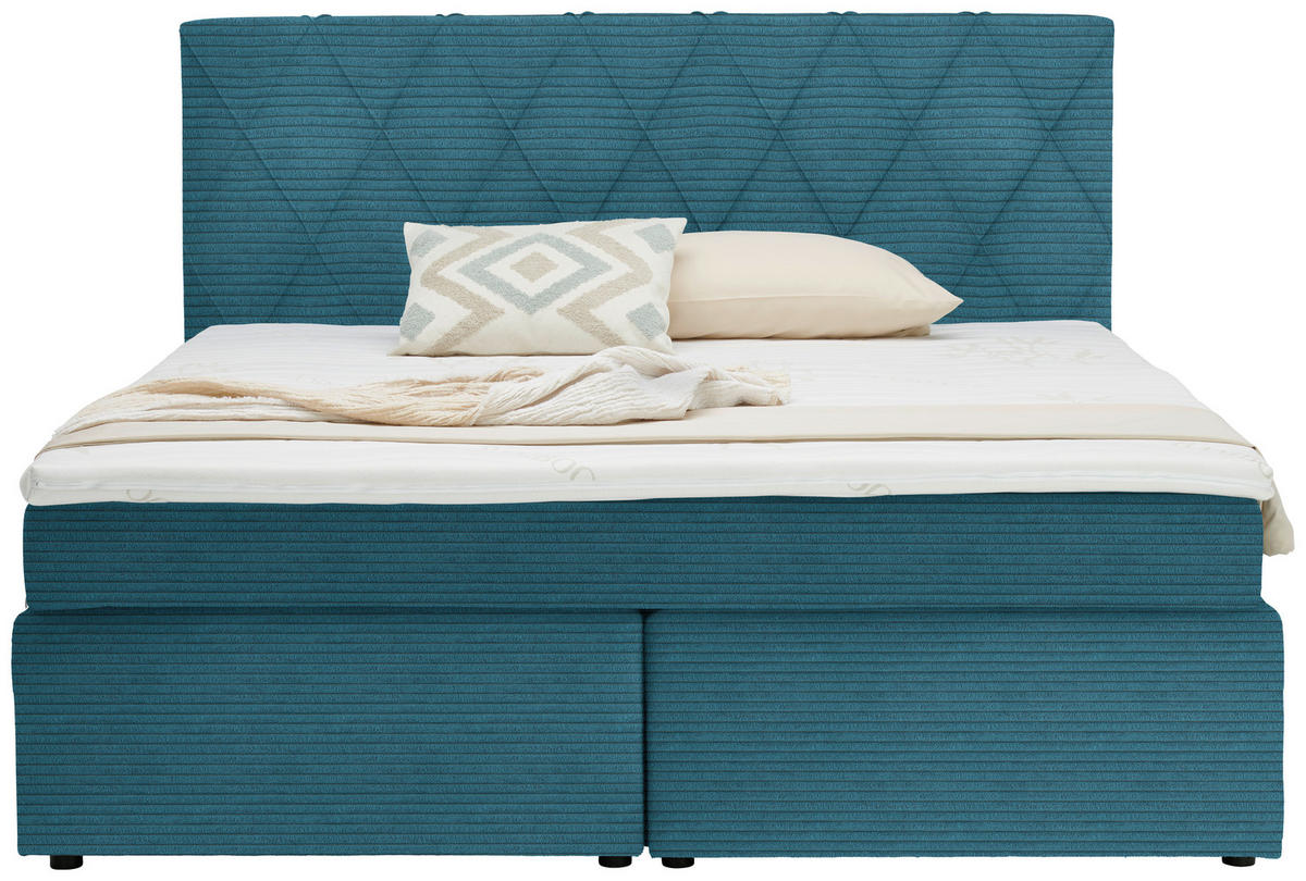 BOXSPRINGBETT 180/200 cm  in Hellblau  - Schwarz/Hellblau, Design, Kunststoff/Textil (180/200cm) - Xora