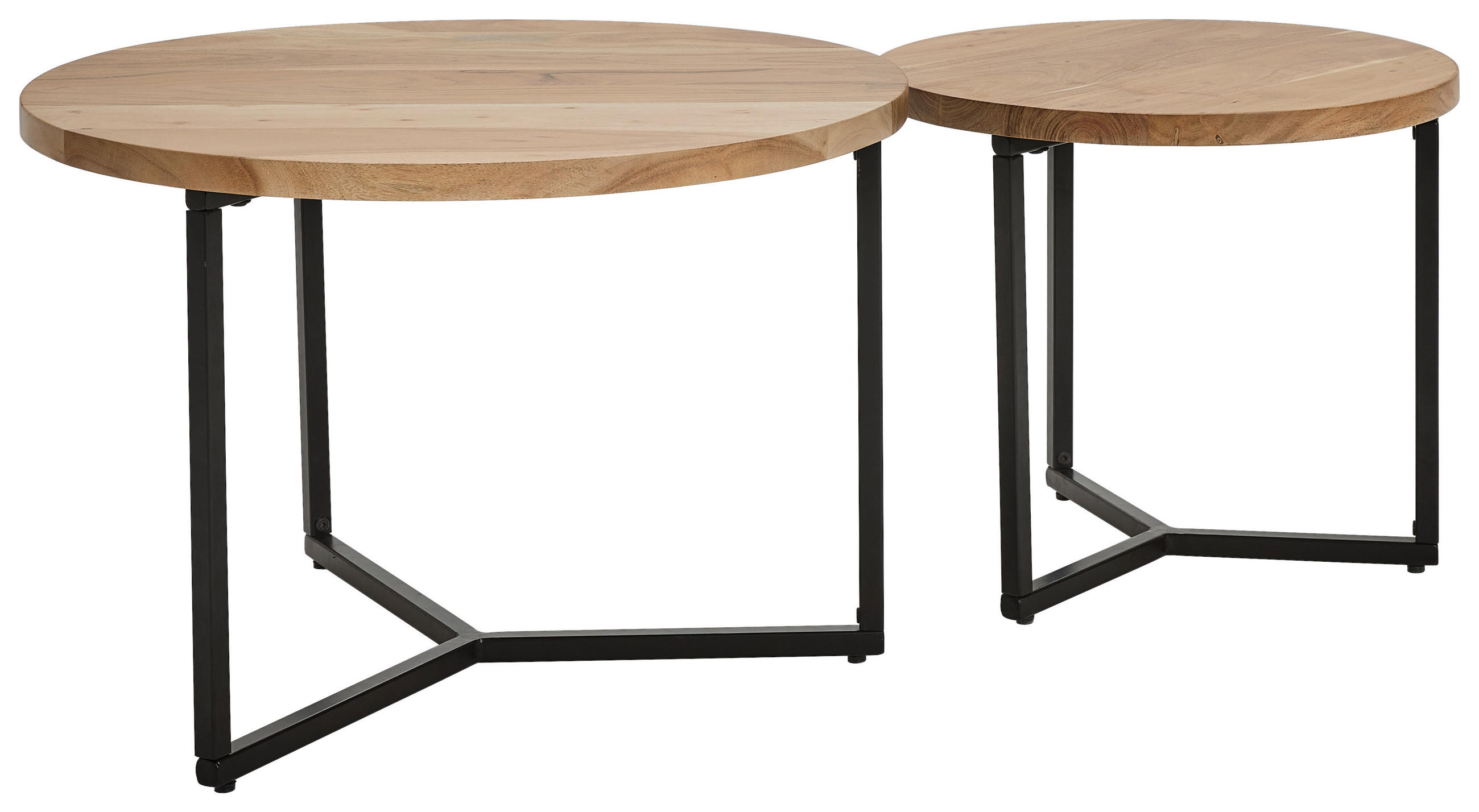 COUCHTISCHSET Akazie vollmassiv rund Naturfarben  - Naturfarben, Design, Holz/Metall (70/50/70/50/45/42cm) - Livetastic