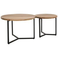 COUCHTISCHSET Akazie vollmassiv rund Naturfarben  - Naturfarben, Design, Holz/Metall (70/50/70/50/45/42cm) - Livetastic