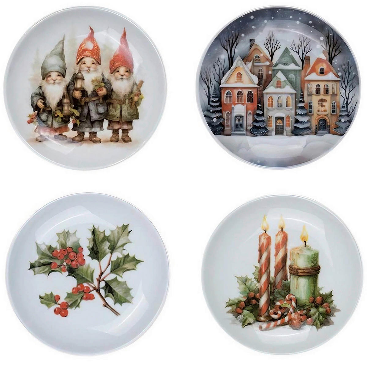 TELLERSET 4-teilig  - Blau/Rot, Basics, Keramik (15cm) - X-Mas