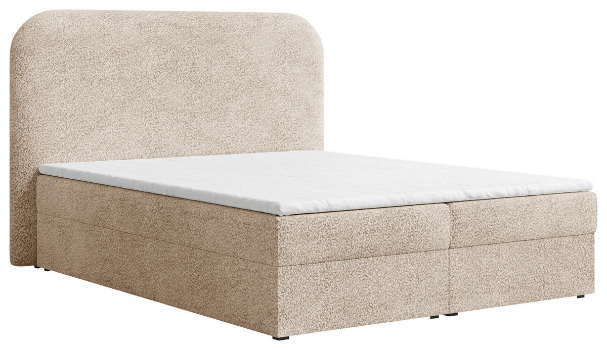 BOXBETT 180/200 cm,  in Beige, Bettkasten, Topper,  - Beige/Schwarz, MODERN, Holz/Kunststoff (180/200cm) - MID.YOU