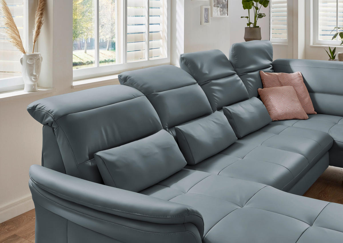 WOHNLANDSCHAFT in Echtleder Blaugrau  - Blaugrau/Schwarz, Design, Leder/Metall (181/336/206cm) - Beldomo Speed