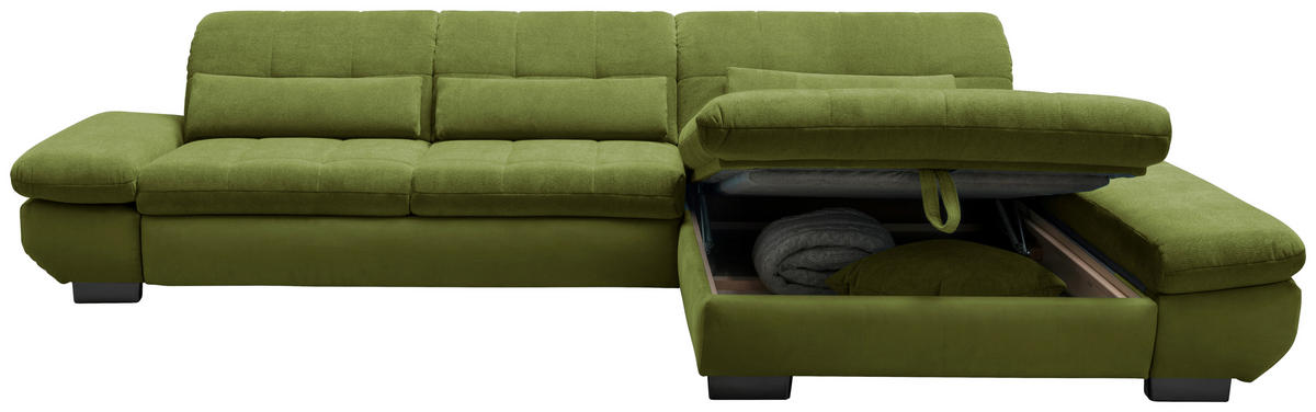 SEDEŽNA GARNITURA, gladka tkanina zelena  - črna/zelena, Design, kovina/tekstil (341/204cm) - Xora