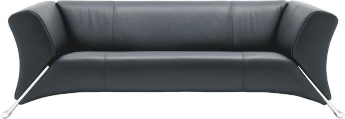 ZWEISITZER-SOFA Schwarz Echtleder - Alufarben/Schwarz, Design, Leder/Metall (189/73/91cm) - Rolf Benz