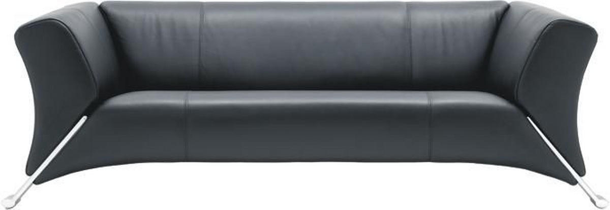 ZWEISITZER-SOFA Schwarz Echtleder  - Alufarben/Schwarz, Design, Leder/Metall (189/73/91cm) - Rolf Benz