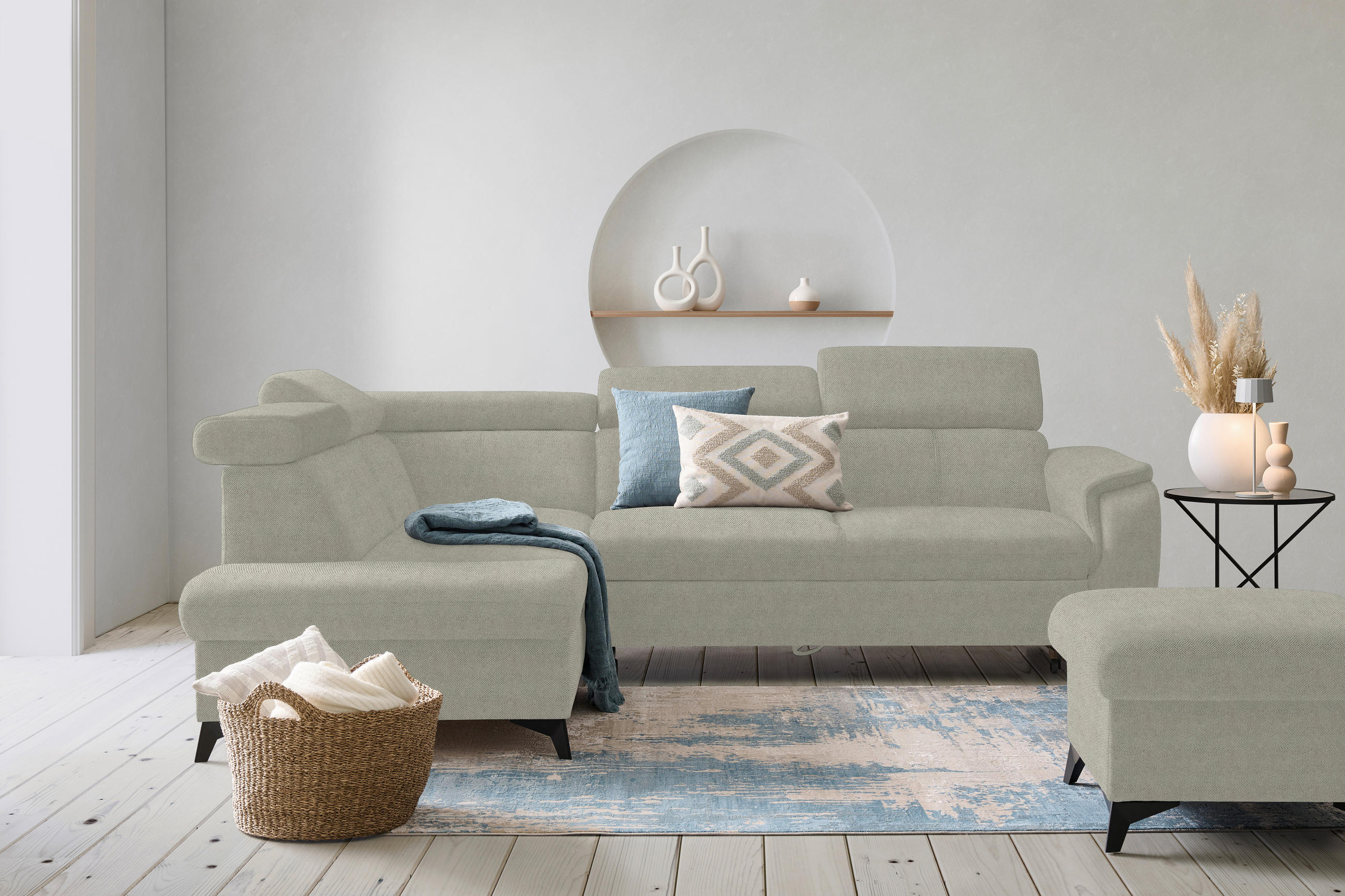 ECKSOFA in Webstoff Hellgrau  - Hellgrau/Schwarz, Design, Textil/Metall (203/260cm) - Stylife