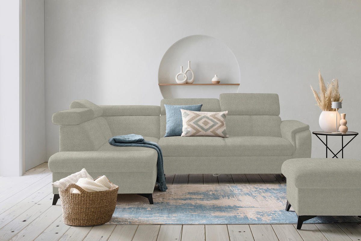 ECKSOFA in Webstoff Hellgrau  - Hellgrau/Schwarz, Design, Textil/Metall (203/260cm) - Stylife