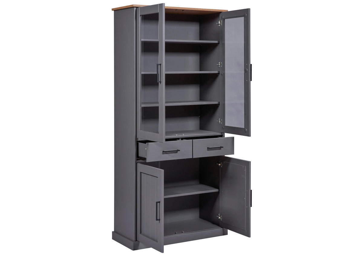 VITRINA 90/190/38 cm   - siva/crna, Moderno, staklo/drvni materijal (90/190/38cm)