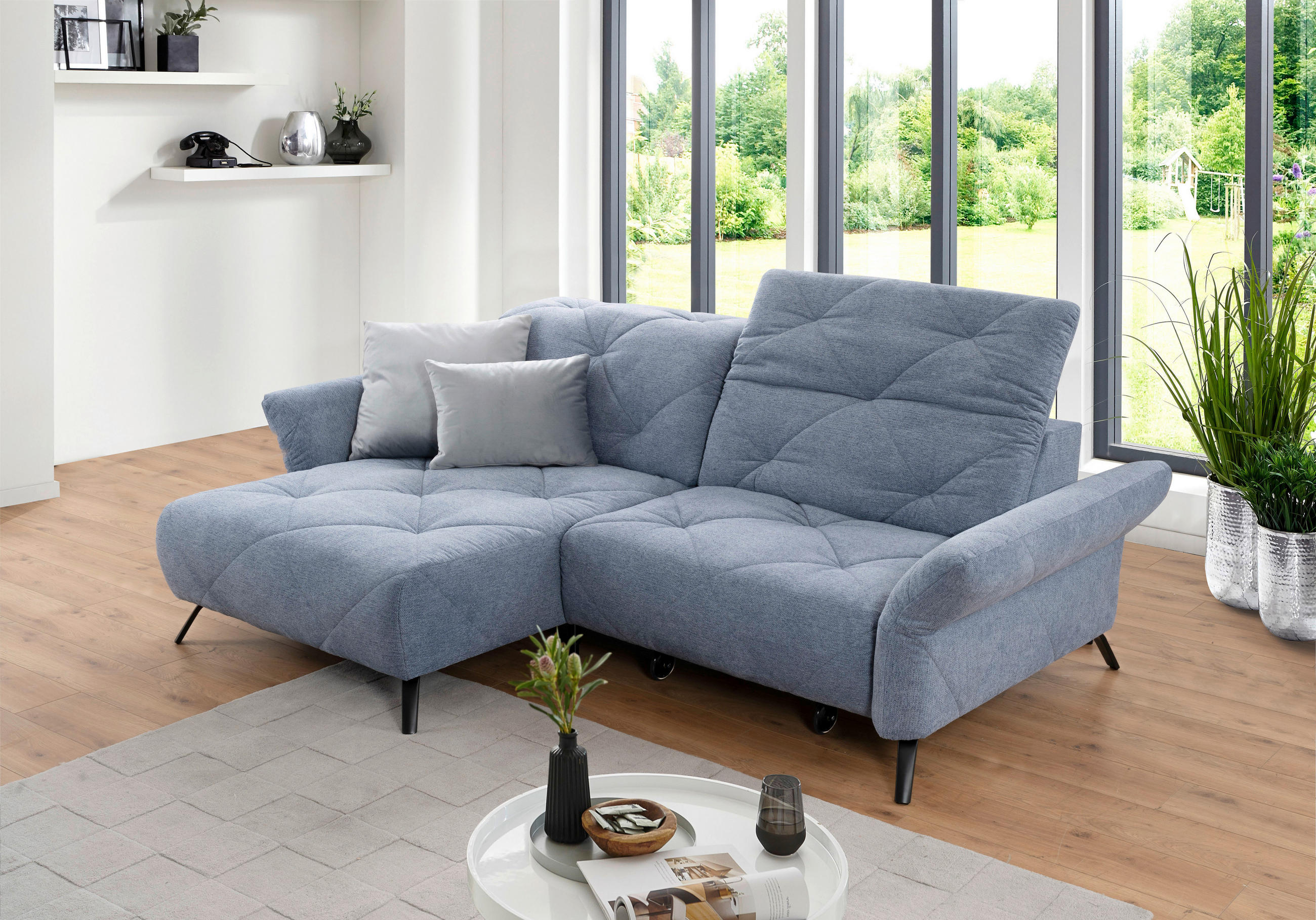 ECKSOFA in Webstoff Blau  - Blau/Schwarz, Design, Textil/Metall (173/244cm) - Moderano