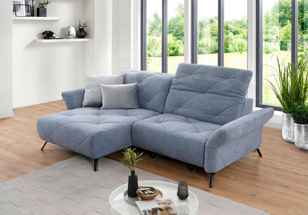 ECKSOFA in Webstoff Blau  - Blau/Schwarz, Design, Textil/Metall (173/244cm) - Moderano