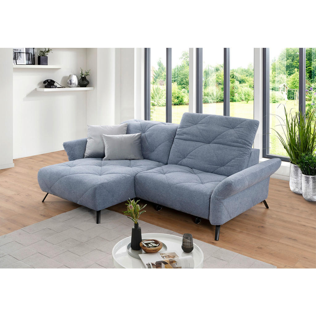 Thumbnail - Moderano Ecksofa, Blau, Textil, 2-Sitzer, Ottomane links, L-Form, 244x173 cm, Lederauswahl, Stoffauswahl, Rücken echt, W...
