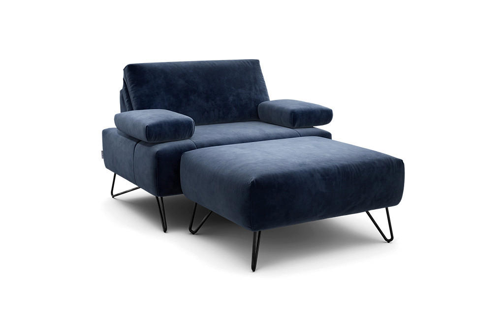 SESSELSET Samt Armteilverstellung    - Schwarz/Dunkelblau, Design, Textil/Metall (114-142/85/86-94cm) - SENSOO