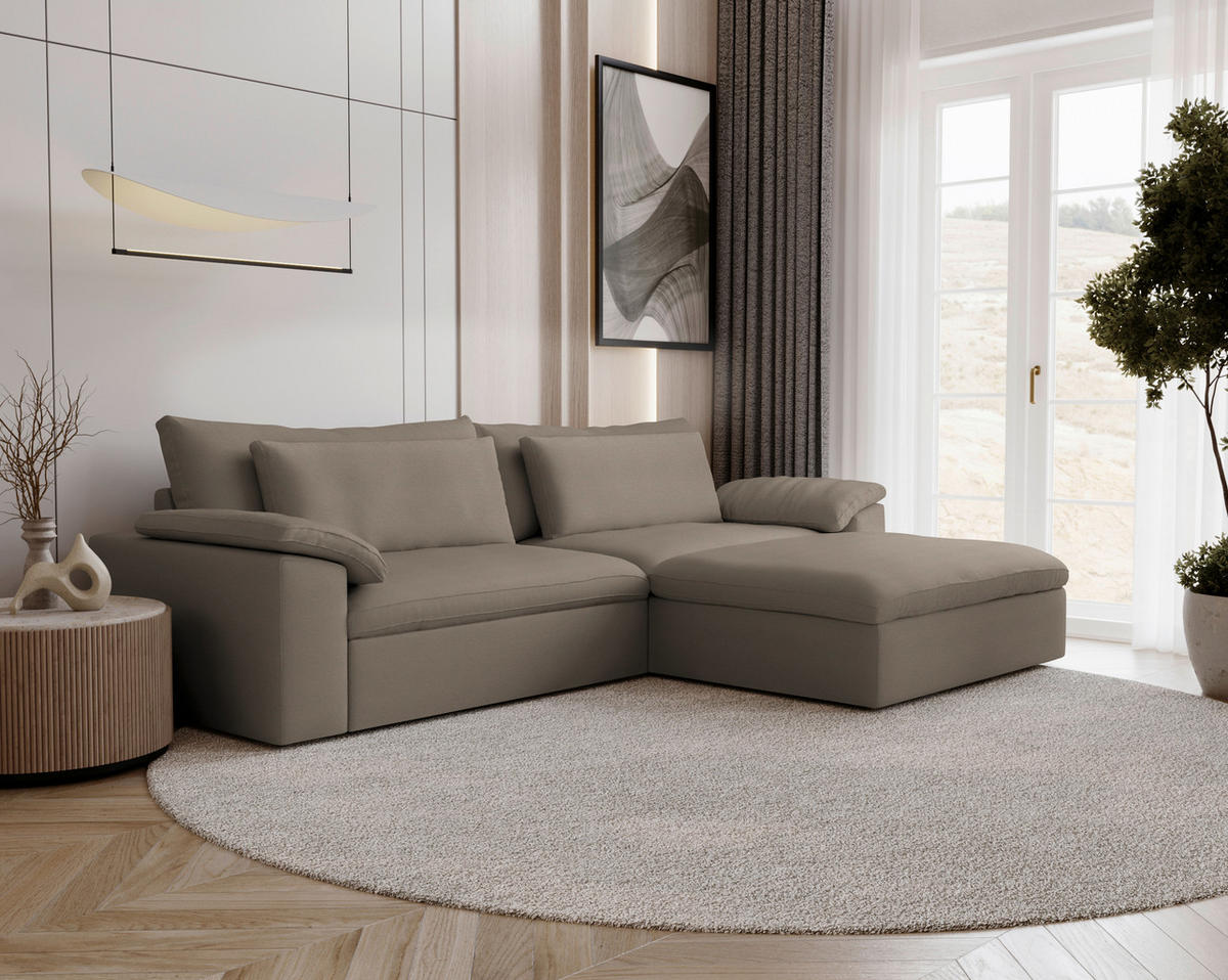 ECKSOFA  Chenille Graubraun  - Graubraun/Schwarz, Modern, Kunststoff/Textil (306/198cm) - Carryhome