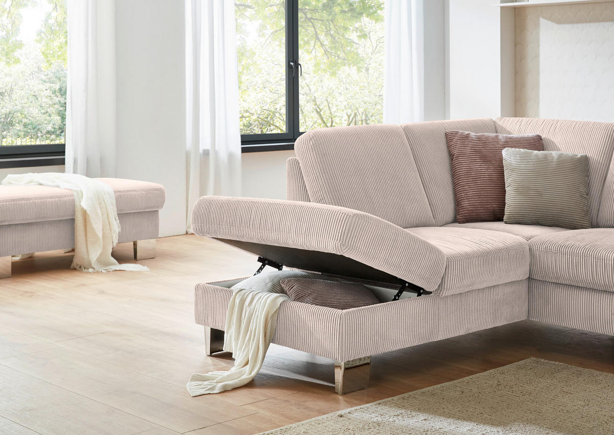 ECKSOFA  in Cord Hellbraun  200/248 cm  - Hellbraun/Edelstahlfarben, KONVENTIONELL, Textil/Metall (200/248cm) - Beldomo System