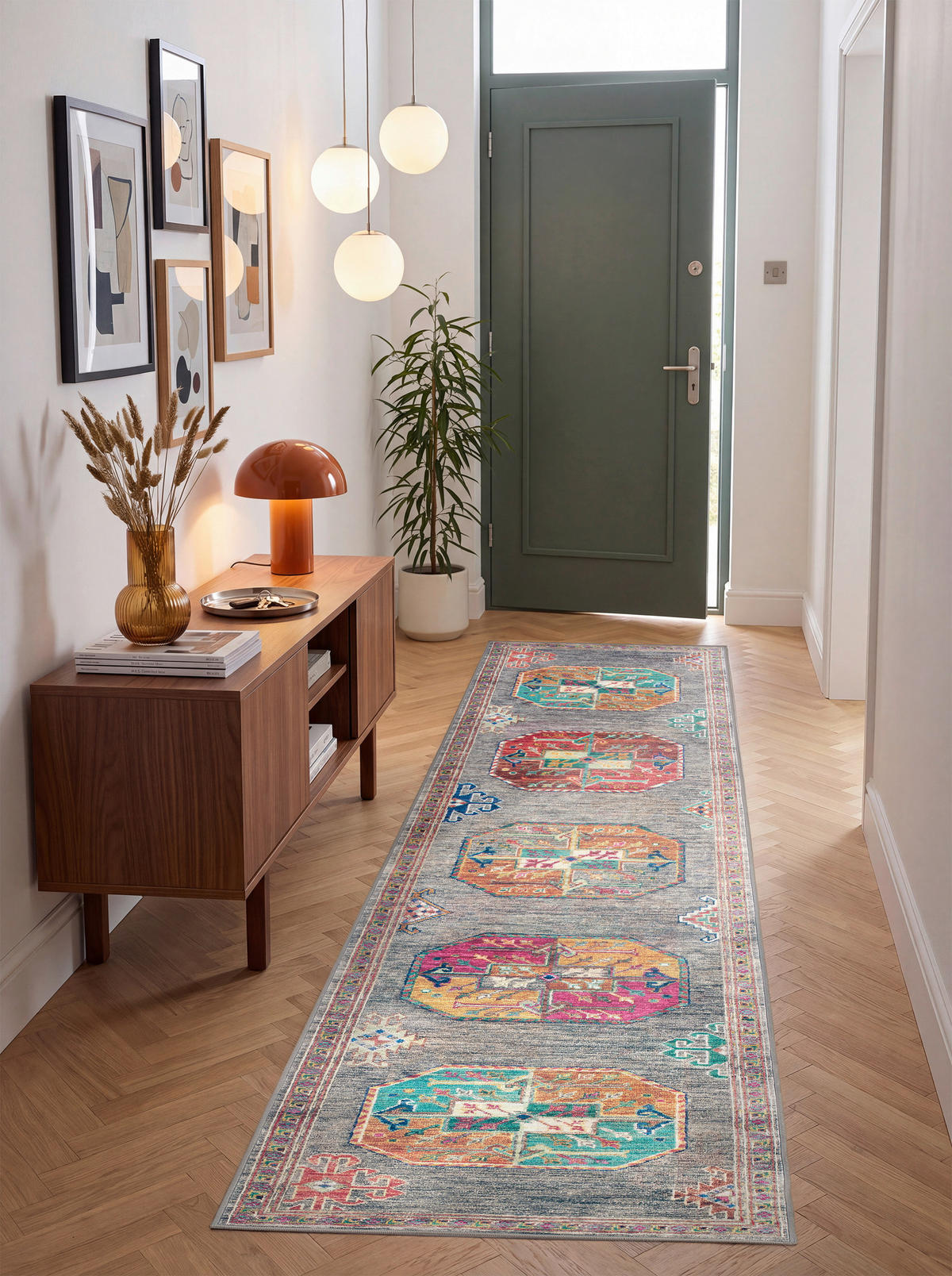 LÄUFER Cortea Khamil 80/300 cm  in Grau, Türkis, Pink  - Türkis/Pink, LIFESTYLE, Kunststoff/Textil (80/300cm) - Lindorug