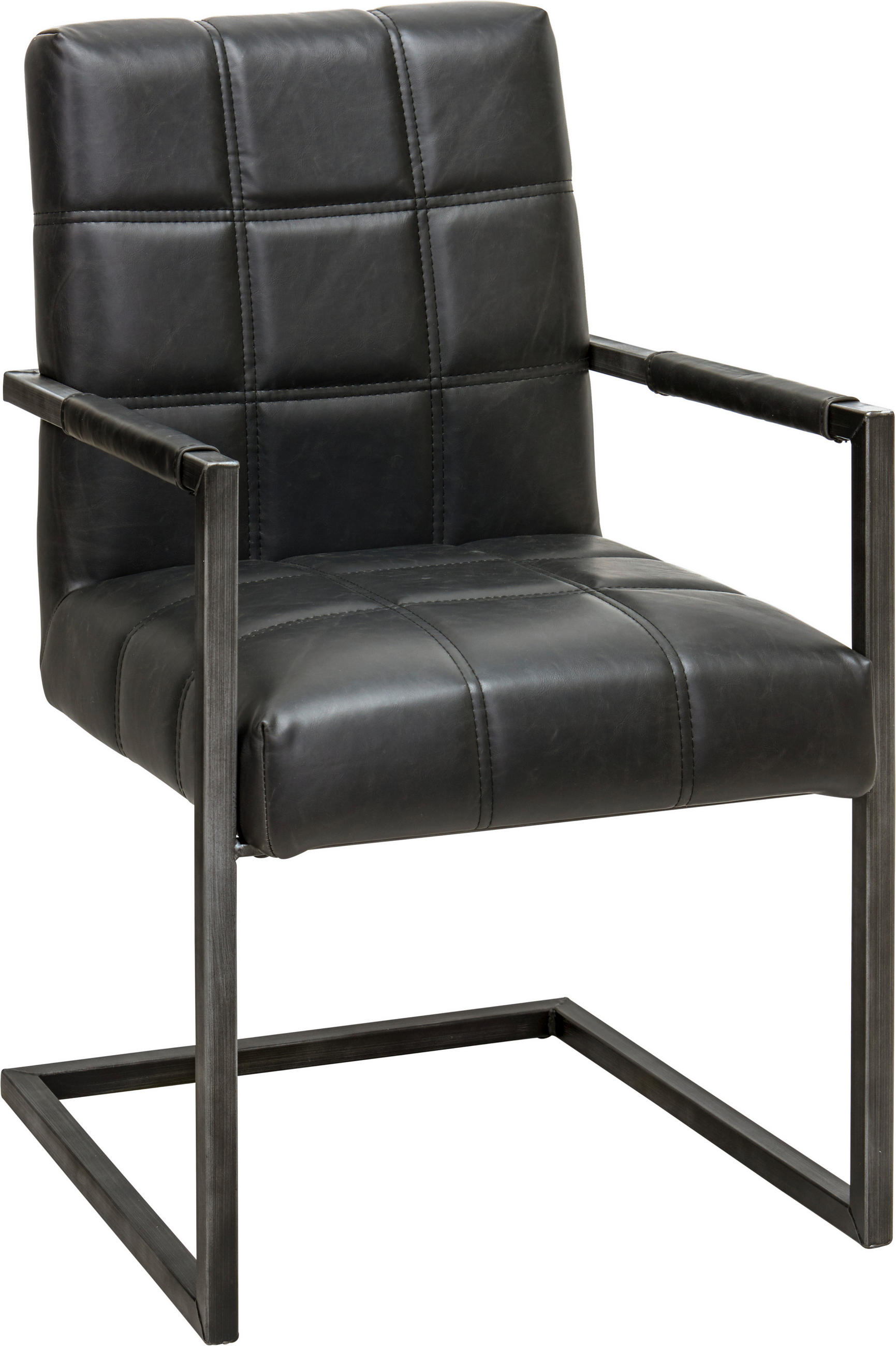 STOL MED ARMSTÖD järn läderimitation  - svart, Trend, metall/textil (55/92/63cm) - Ambia Home