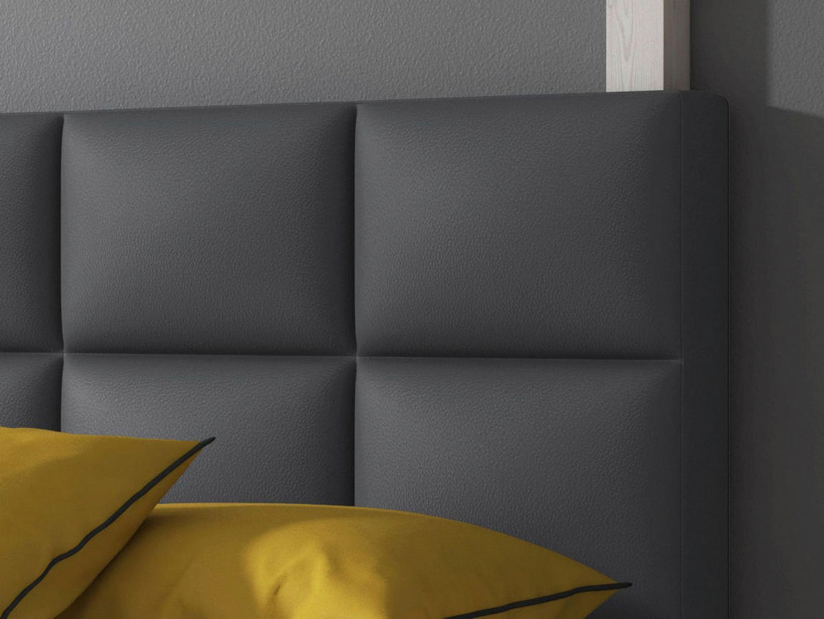 BOXSPRINGBETT  in Anthrazit, Matratze, gepolstertes Kopfteil, Topper, Matratzen, H3 + H3 = fest  - Anthrazit/Silberfarben, KONVENTIONELL, Leder/Textil (140/115/210cm) - MID.YOU