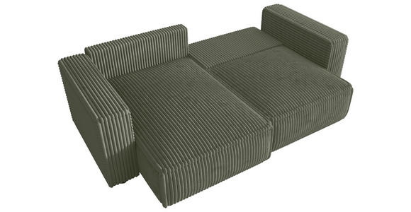 ECKSOFA Olivgrün Cord Zierkissen, Rückenkissen, Schlaffunktion, Rücken echt  - Schwarz/Olivgrün, MODERN, Kunststoff/Textil (153/250cm) - Xora