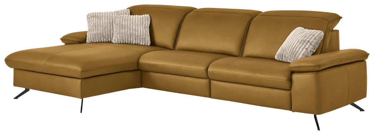 ECKSOFA  Echtleder Currygelb  - Currygelb/Schwarz, Design, Leder/Metall (169/307cm) - Beldomo Premium
