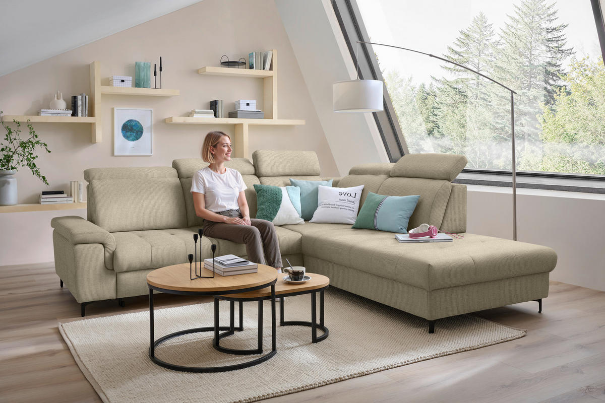 ECKSOFA Struktur Beige  - Beige/Schwarz, Design, Textil/Metall (292/270cm) - Stylife