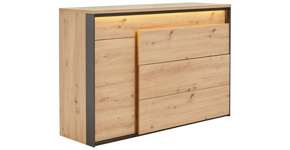 SIDEBOARD Schwarz, Eiche Artisan 130/90/41 cm - Schwarz/Eiche Artisan, Design, Holzwerkstoff/Kunststoff (130/90/41cm) - Hom`in