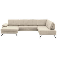 WOHNLANDSCHAFT in Lederlook, Mikrofaser Creme, Naturfarben  - Creme/Schwarz, Design, Textil/Metall (345/220cm) - Beldomo System