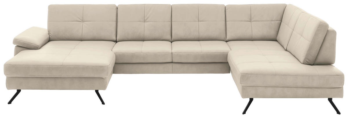 WOHNLANDSCHAFT in Lederlook, Mikrofaser Creme, Naturfarben  - Creme/Schwarz, Design, Textil/Metall (345/220cm) - Beldomo System