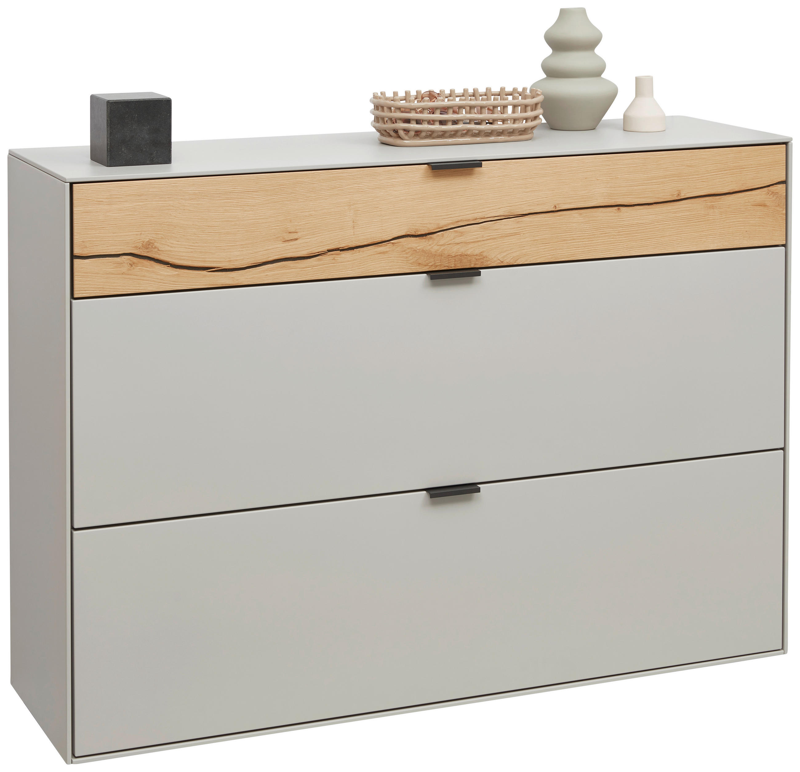 SCHUHSCHRANK Wildeiche massiv Grau, Wildeiche  - Wildeiche/Schwarz, Design, Holz/Holzwerkstoff (121,9/85,9/37,1cm) - Dieter Knoll