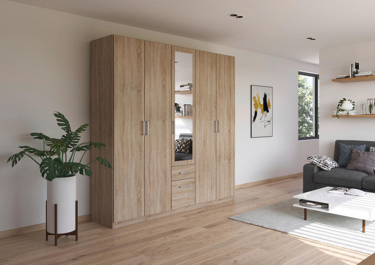 DREHTÜRENSCHRANK  in Eichefarben  - Eichefarben/Alufarben, MODERN, Holzwerkstoff/Kunststoff (226/229/54cm) - Rauch Möbel